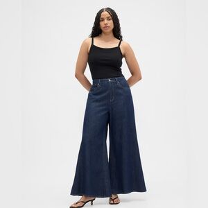 Wide-Leg Dark Blue Jeans